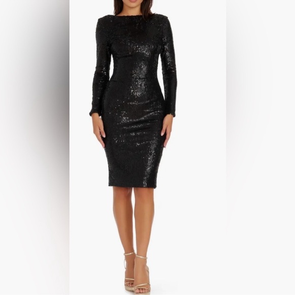 Dress The Population Women's Raquel Bodycon Midi Dress - Black, Silky Stretch Knit, Cocktail & Party Dress - View #4
